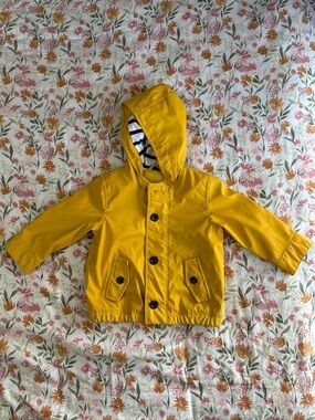 Baby GAP 6-12 Months Long Sleeve Vibrant Yellow Zip Up Rain Jacket Stripes